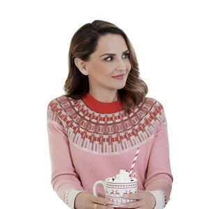 Madewell Fair Isle Mayer Pullover Sweater Pink Red Women’s Size M Cozy Knit